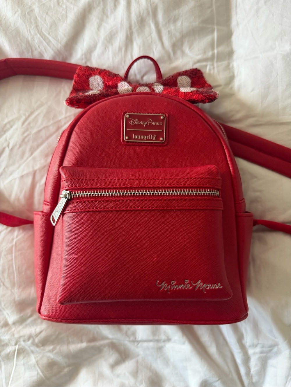 Loungefly Red Minnie Mouse Mini Backpack with Polka Dot Bow Accent